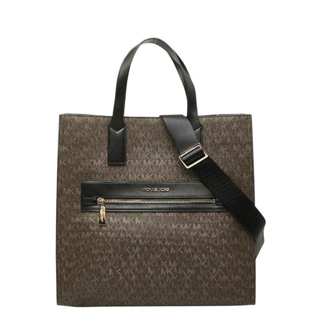 Michael Kors Coated Canvas MK Signature Kenly Large NS Tote Brown
